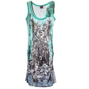 Save the Queen Pastel Green Floral Rose Embellished Print Mediterranean Dress S